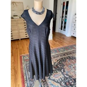 Jones New York Black Textured Cap-Sleeve Fit-and-Flare Dress